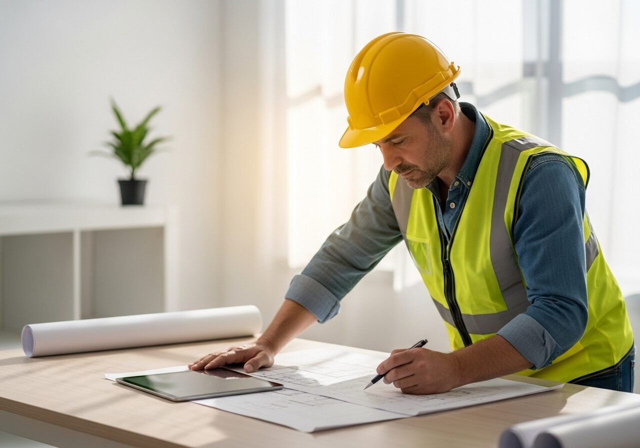 Pioneer reviewing facade repair drawings and specifications during construction planning