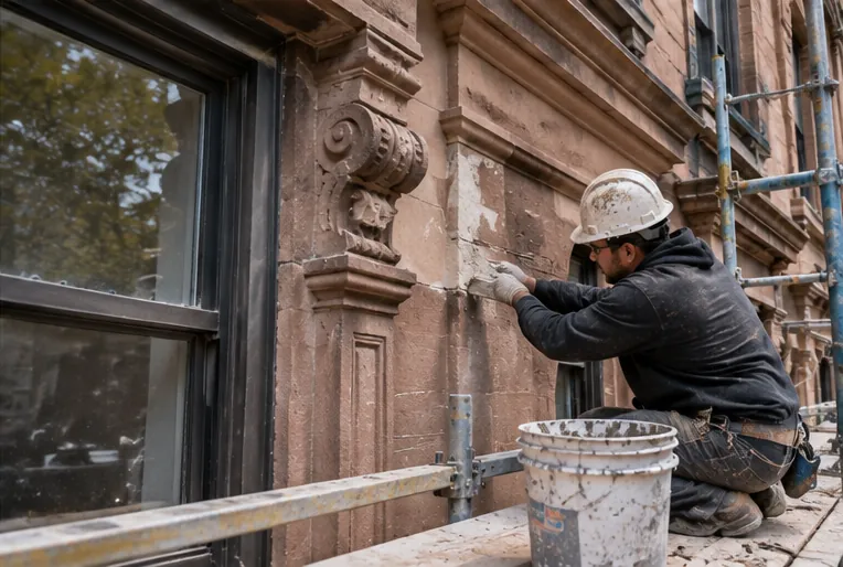 Brownstone facade restoration on an NYC townhouse