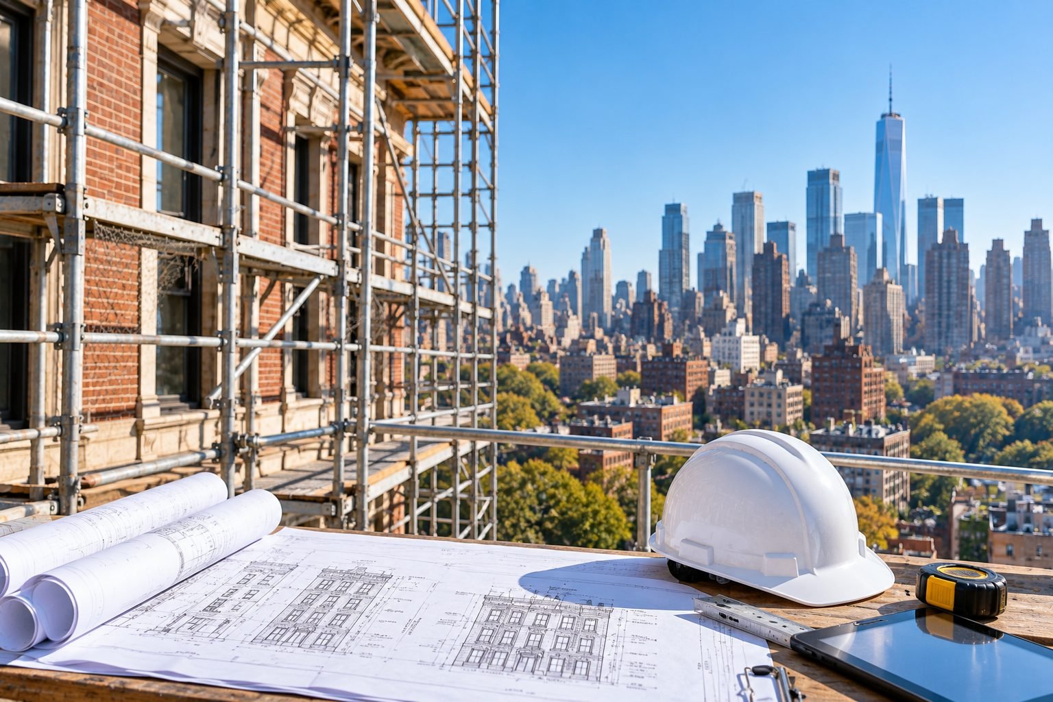 Pioneer working with a property manager on an NYC facade restoration project