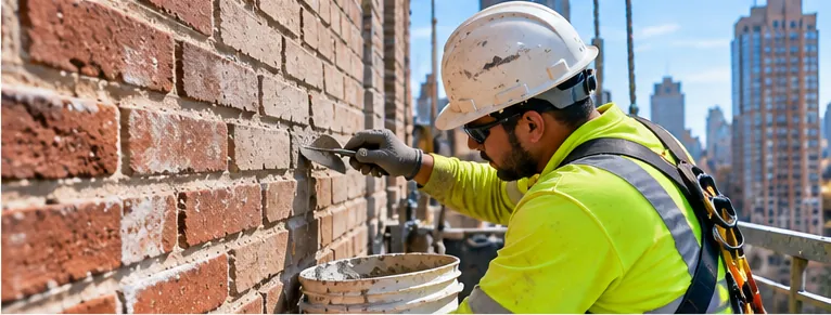 Brick pointing and mortar joint repair during an NYC facade restoration
