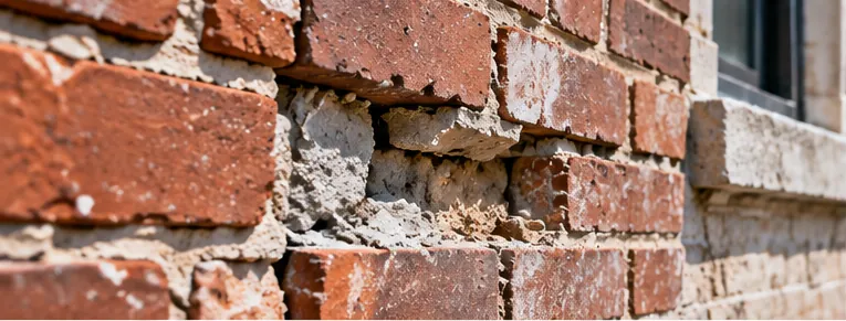 Deteriorated brickwork on an NYC building facade identified during a FISP inspection