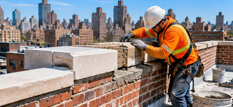 Parapet wall restoration on an NYC rooftop under Local Law 11