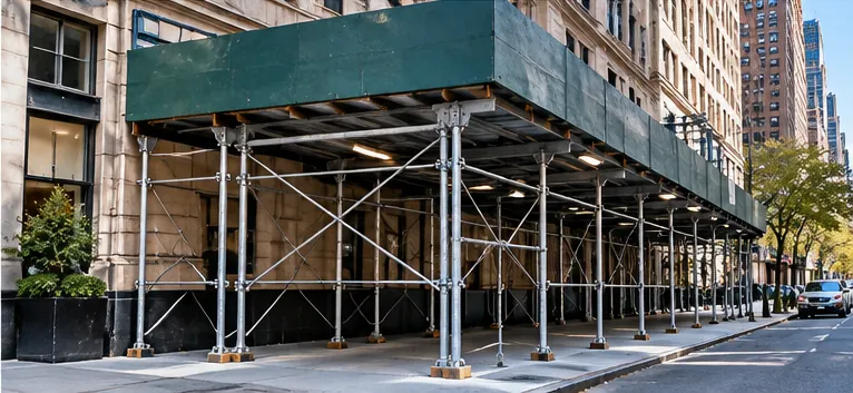 Sidewalk shed installed for public protection during NYC facade repairs